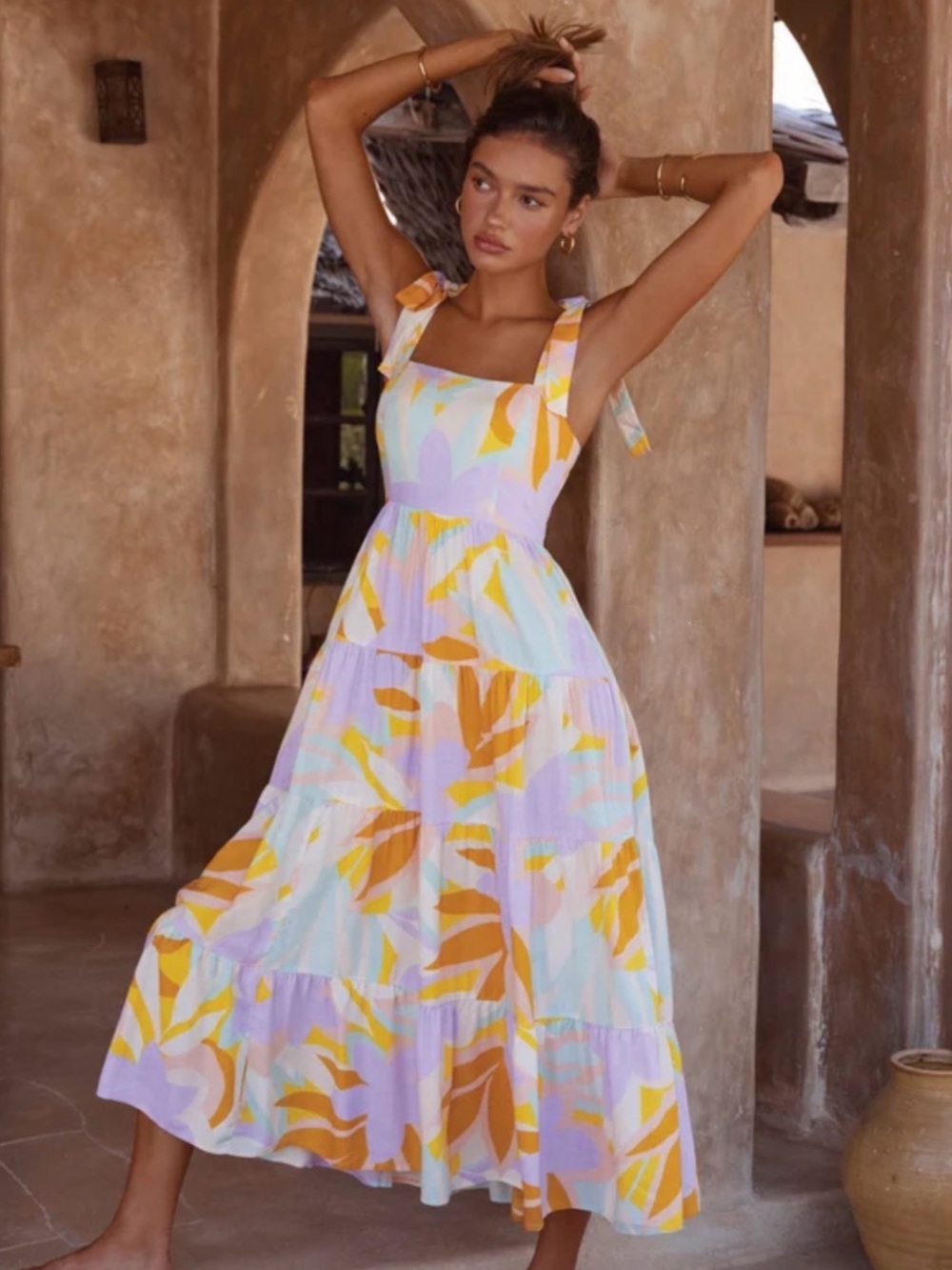 Jopna Tie-Shoulder Maxi Dress in Lavender Multi